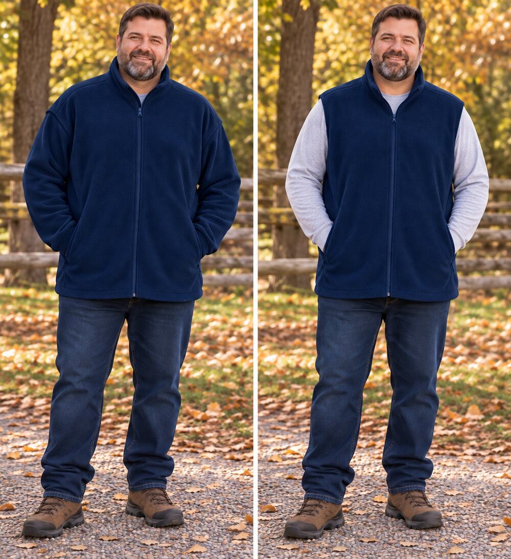Navy Fleece Convertible Jacket Vest Mens 3X Zip Off Sleeves Outdoor